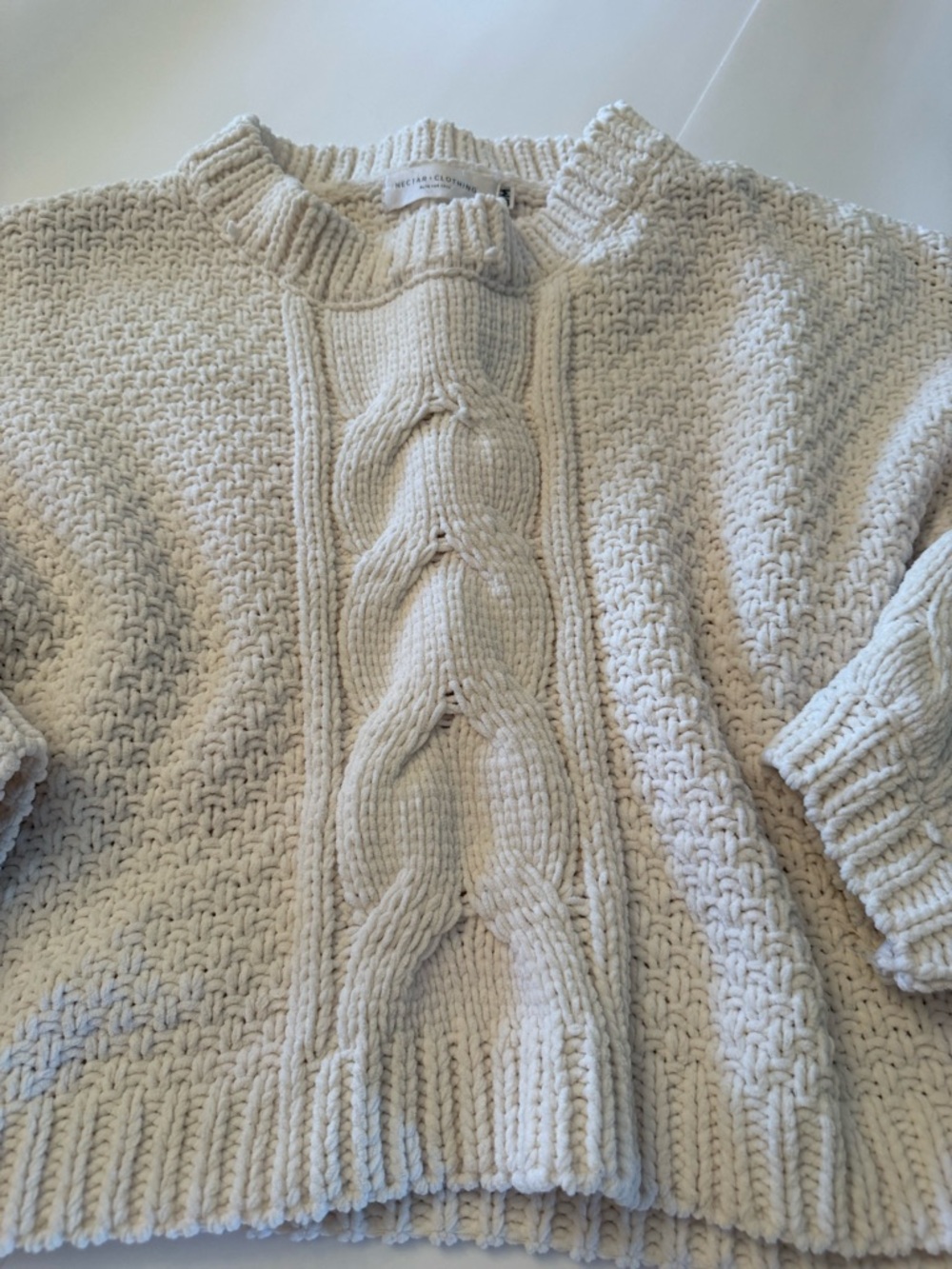 Chunky Cable Knit Womens Sweater - Cream as S/M
